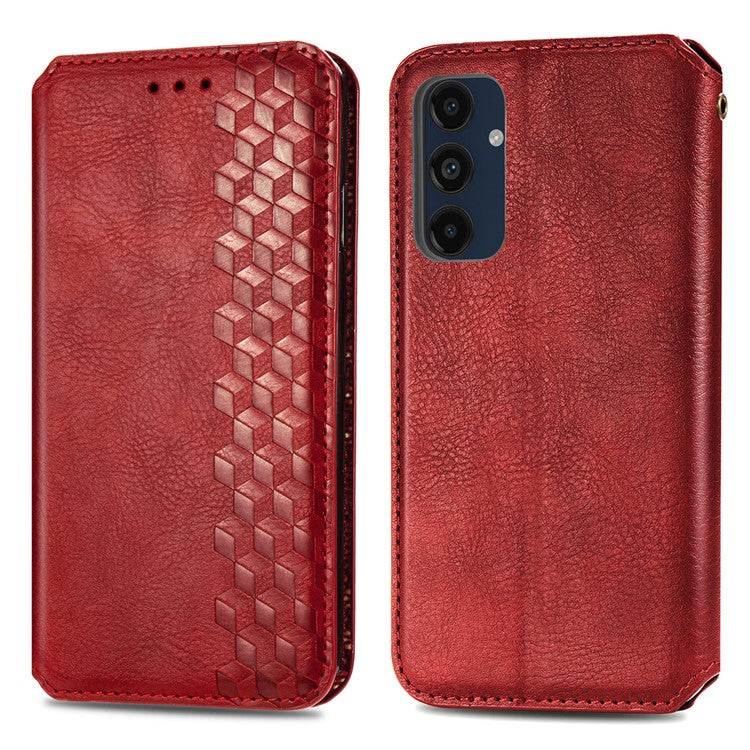 For Samsung Galaxy M55 5G / C55 5G / F55 5G PU Leather Case Rhombus Imprint Wallet Stand Phone Cover - Red