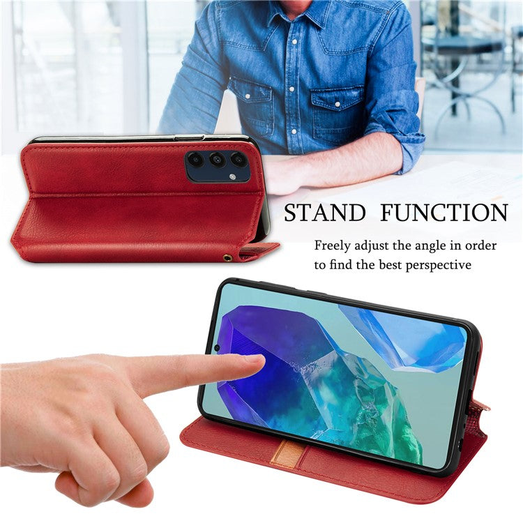 For Samsung Galaxy M55 5G / C55 5G / F55 5G PU Leather Case Rhombus Imprint Wallet Stand Phone Cover - Red