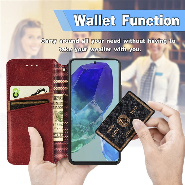 For Samsung Galaxy M55 5G / C55 5G / F55 5G PU Leather Case Rhombus Imprint Wallet Stand Phone Cover - Red