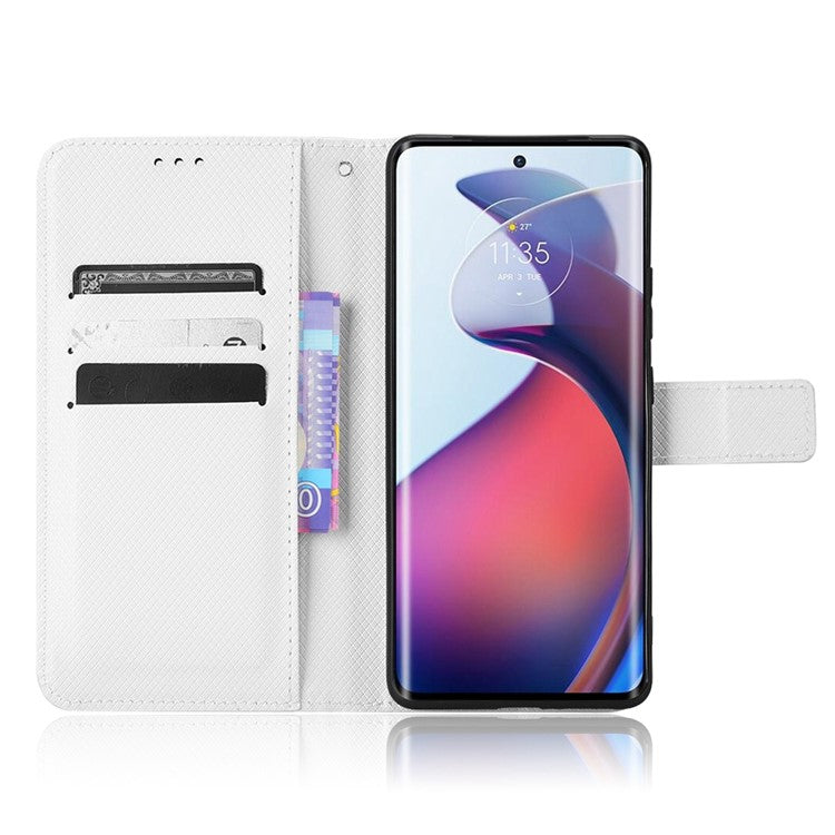 For Motorola Moto S30 Pro 5G / Edge 30 Fusion 5G Diamond Texture Phone Wallet Shockproof Shell PU Leather Stand Case with Wrist Strap - White
