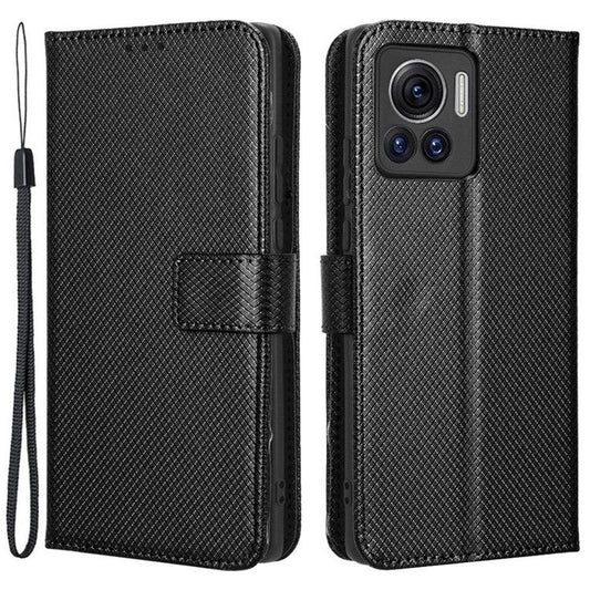 For Motorola Moto X30 Pro 5G / Edge 30 Ultra 5G PU Leather Stand Case Diamond Texture Phone Wallet Cover - Black
