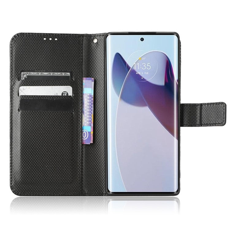 For Motorola Moto X30 Pro 5G / Edge 30 Ultra 5G PU Leather Stand Case Diamond Texture Phone Wallet Cover - Black