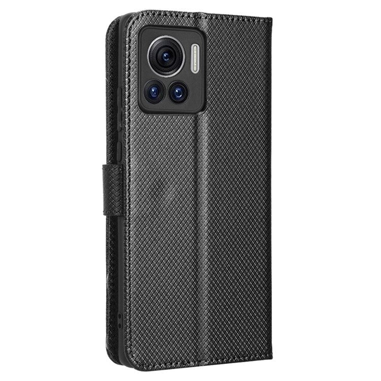 For Motorola Moto X30 Pro 5G / Edge 30 Ultra 5G PU Leather Stand Case Diamond Texture Phone Wallet Cover - Black