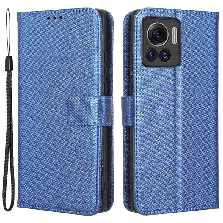 For Motorola Moto X30 Pro 5G / Edge 30 Ultra 5G PU Leather Stand Case Diamond Texture Phone Wallet Cover - Blue