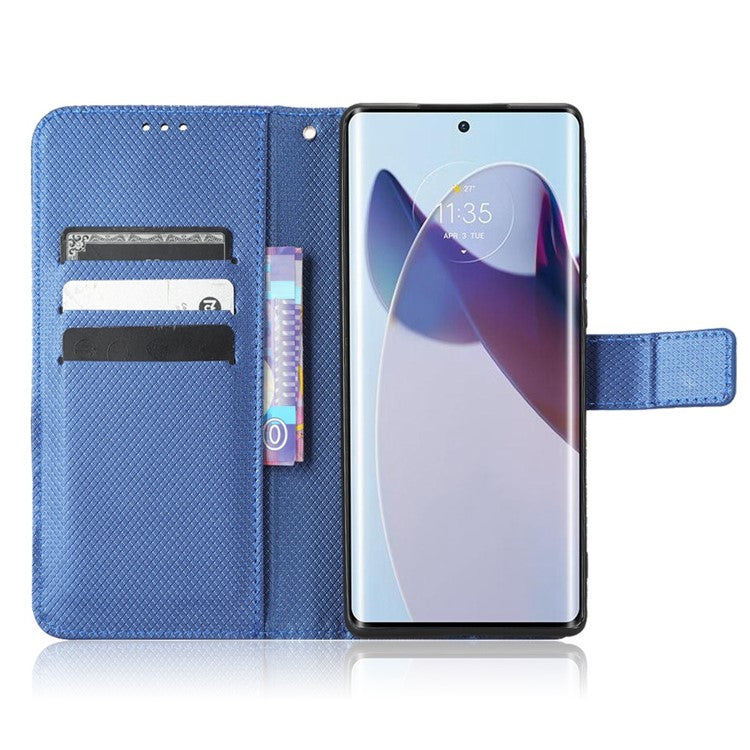 For Motorola Moto X30 Pro 5G / Edge 30 Ultra 5G PU Leather Stand Case Diamond Texture Phone Wallet Cover - Blue
