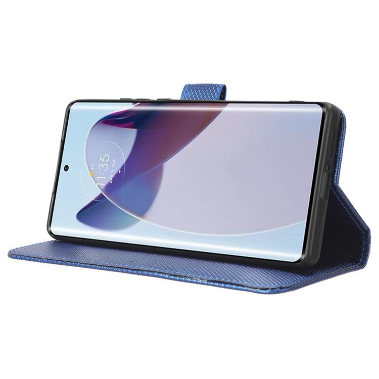 For Motorola Moto X30 Pro 5G / Edge 30 Ultra 5G PU Leather Stand Case Diamond Texture Phone Wallet Cover - Blue