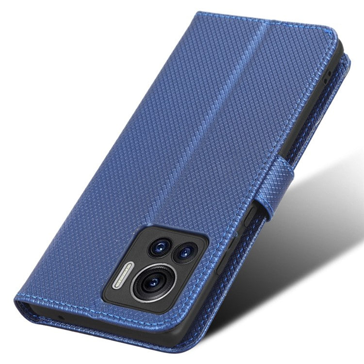 For Motorola Moto X30 Pro 5G / Edge 30 Ultra 5G PU Leather Stand Case Diamond Texture Phone Wallet Cover - Blue