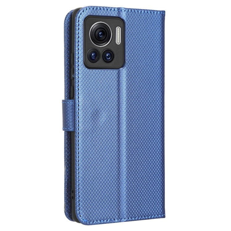 For Motorola Moto X30 Pro 5G / Edge 30 Ultra 5G PU Leather Stand Case Diamond Texture Phone Wallet Cover - Blue