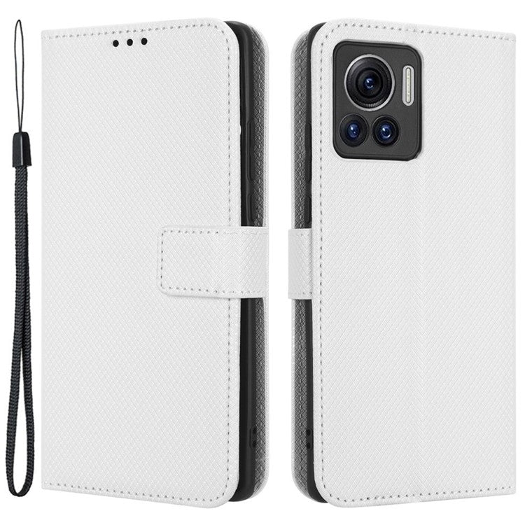 For Motorola Moto X30 Pro 5G / Edge 30 Ultra 5G PU Leather Stand Case Diamond Texture Phone Wallet Cover - White