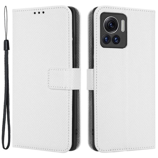 For Motorola Moto X30 Pro 5G / Edge 30 Ultra 5G PU Leather Stand Case Diamond Texture Phone Wallet Cover - White