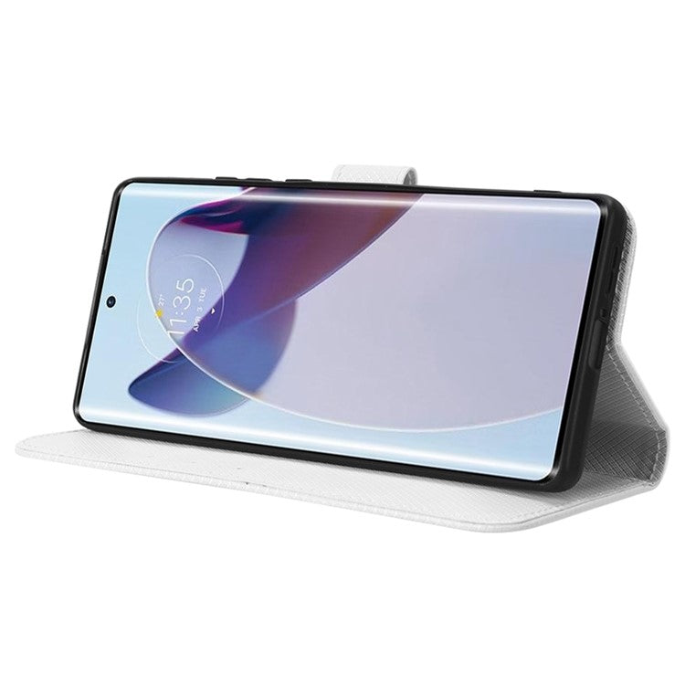 For Motorola Moto X30 Pro 5G / Edge 30 Ultra 5G PU Leather Stand Case Diamond Texture Phone Wallet Cover - White