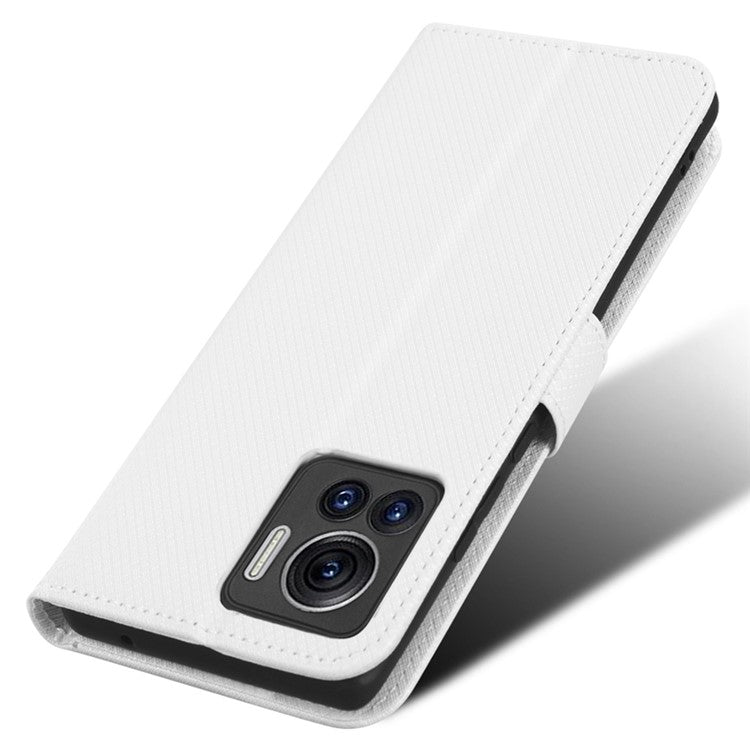 For Motorola Moto X30 Pro 5G / Edge 30 Ultra 5G PU Leather Stand Case Diamond Texture Phone Wallet Cover - White