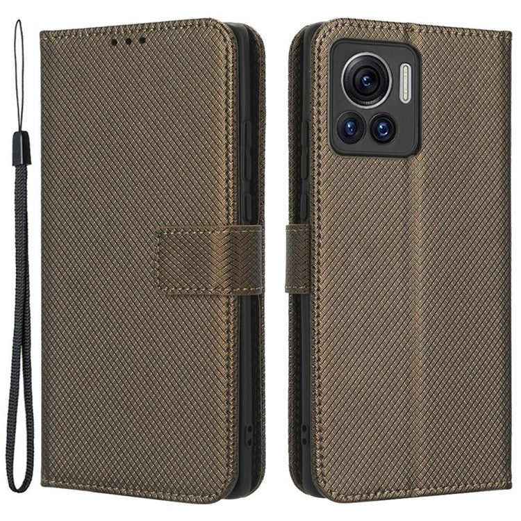 For Motorola Moto X30 Pro 5G / Edge 30 Ultra 5G PU Leather Stand Case Diamond Texture Phone Wallet Cover - Brown