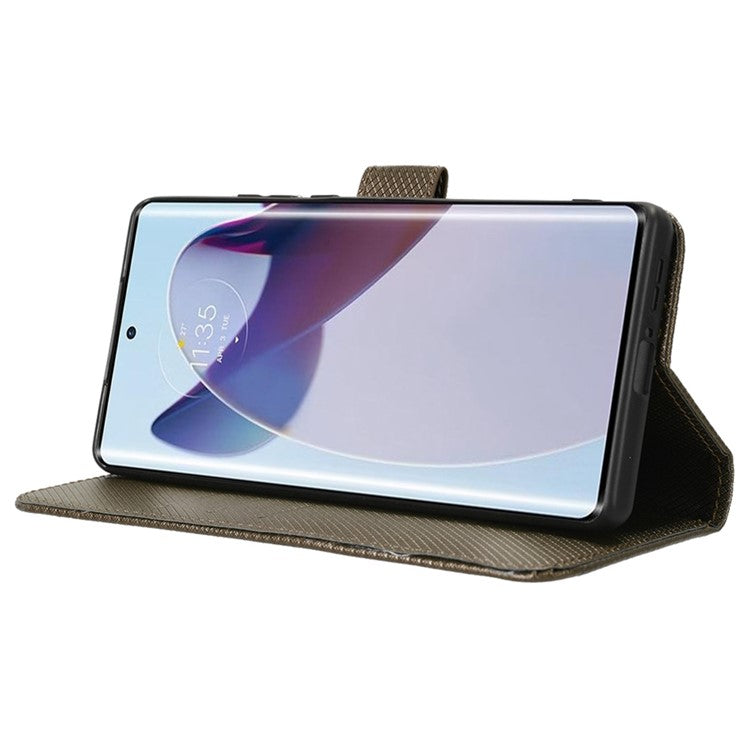 For Motorola Moto X30 Pro 5G / Edge 30 Ultra 5G PU Leather Stand Case Diamond Texture Phone Wallet Cover - Brown