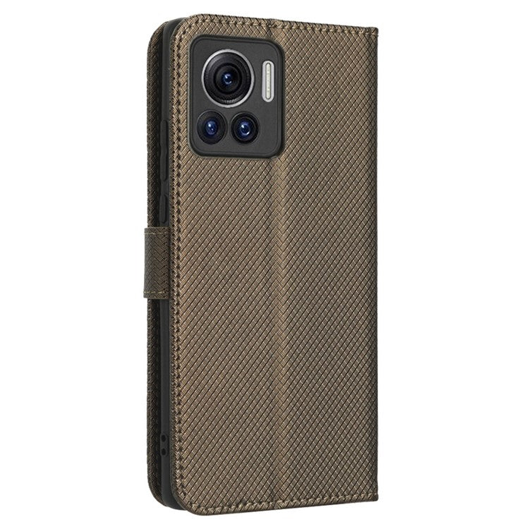 For Motorola Moto X30 Pro 5G / Edge 30 Ultra 5G PU Leather Stand Case Diamond Texture Phone Wallet Cover - Brown