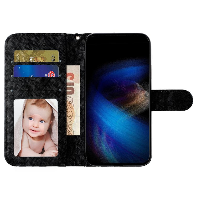 For iPhone 16 Pro Case Leather 3D Pattern Printed Phone Cover Stand Card Holder - Dog