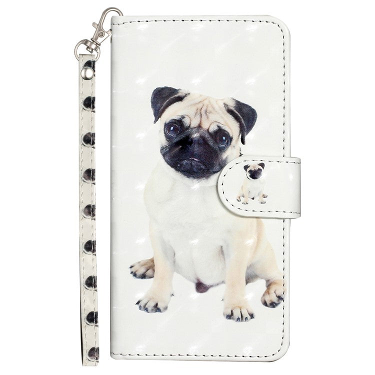 For iPhone 16 Pro Case Leather 3D Pattern Printed Phone Cover Stand Card Holder - Dog