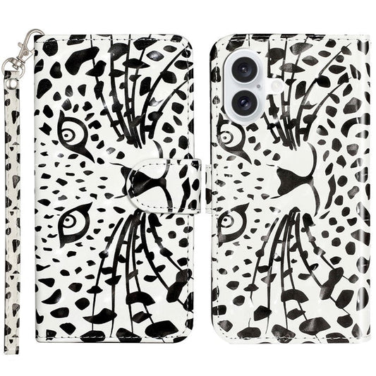 For iPhone 16 Plus Case 3D Pattern Printed Leather Wallet Phone Cover Stand Bookstyle - Leopard Head