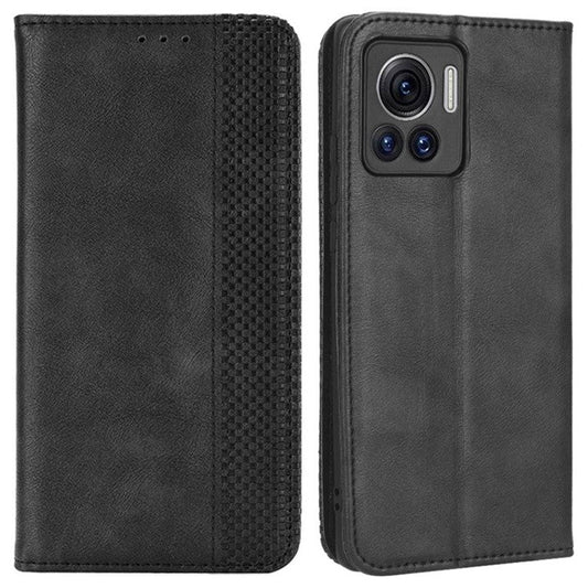For Motorola Moto X30 Pro 5G / Edge 30 Ultra 5G Shockproof Phone Case Retro PU Leather Auto Closing Magnetic Wallet - Black