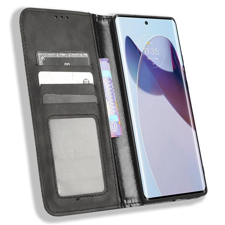 For Motorola Moto X30 Pro 5G / Edge 30 Ultra 5G Shockproof Phone Case Retro PU Leather Auto Closing Magnetic Wallet - Black