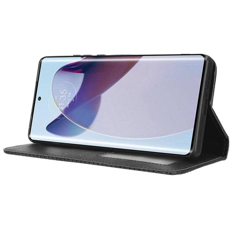 For Motorola Moto X30 Pro 5G / Edge 30 Ultra 5G Shockproof Phone Case Retro PU Leather Auto Closing Magnetic Wallet - Black