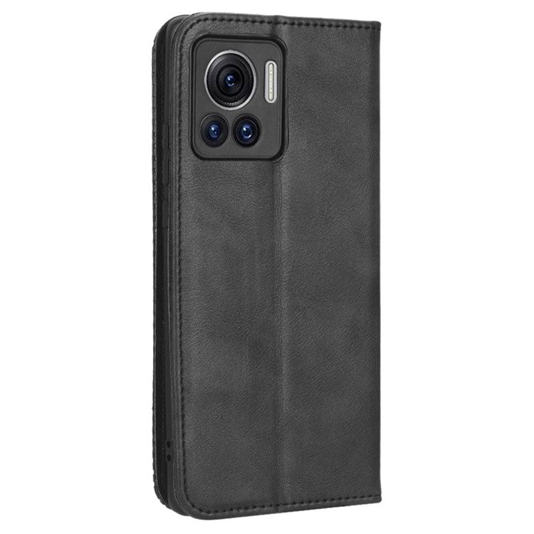 For Motorola Moto X30 Pro 5G / Edge 30 Ultra 5G Shockproof Phone Case Retro PU Leather Auto Closing Magnetic Wallet - Black