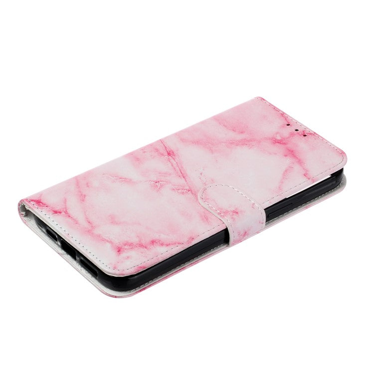 For iPhone 16 Case Pattern Stand Leather Phone Cover Card Slots Design - Pink Marble