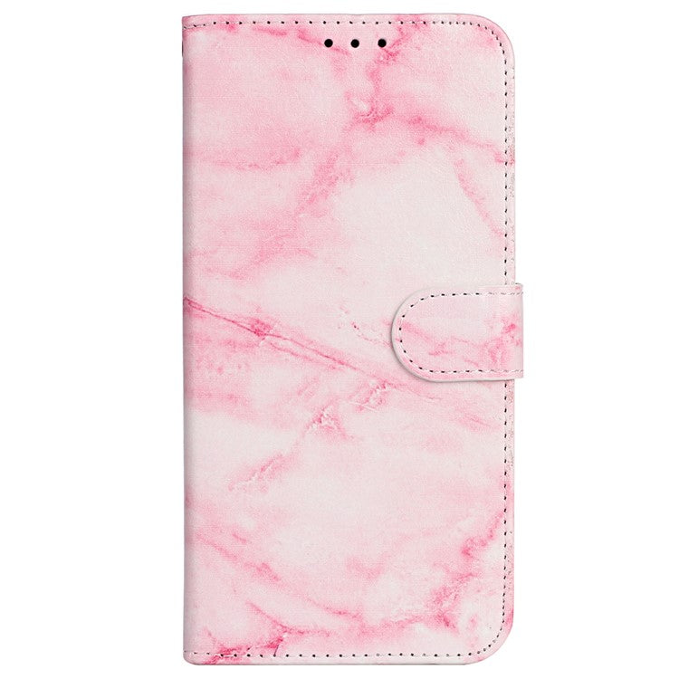 For iPhone 16 Case Pattern Stand Leather Phone Cover Card Slots Design - Pink Marble