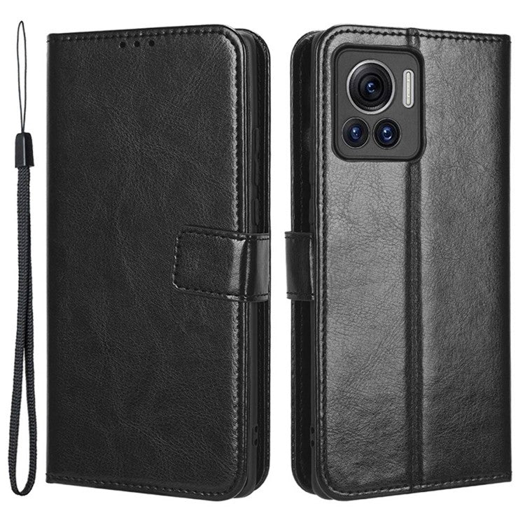 For Motorola Moto X30 Pro 5G / Edge 30 Ultra 5G PU Leather Anti-fingerprint Case Stand Crazy Horse Texture Anti-dust Wallet Phone Cover - Black