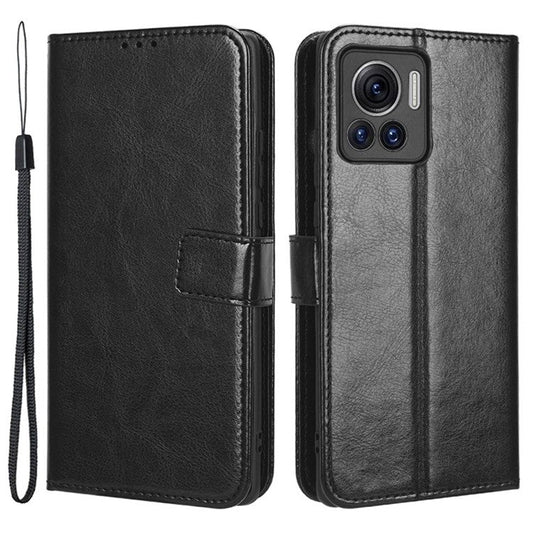 For Motorola Moto X30 Pro 5G / Edge 30 Ultra 5G PU Leather Anti-fingerprint Case Stand Crazy Horse Texture Anti-dust Wallet Phone Cover - Black