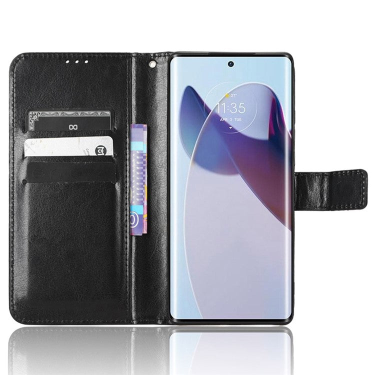 For Motorola Moto X30 Pro 5G / Edge 30 Ultra 5G PU Leather Anti-fingerprint Case Stand Crazy Horse Texture Anti-dust Wallet Phone Cover - Black