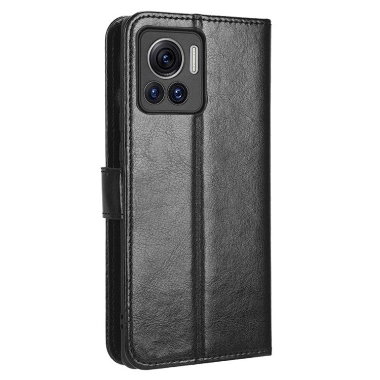 For Motorola Moto X30 Pro 5G / Edge 30 Ultra 5G PU Leather Anti-fingerprint Case Stand Crazy Horse Texture Anti-dust Wallet Phone Cover - Black