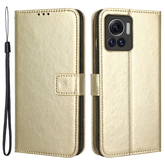 For Motorola Moto X30 Pro 5G / Edge 30 Ultra 5G PU Leather Anti-fingerprint Case Stand Crazy Horse Texture Anti-dust Wallet Phone Cover - Gold