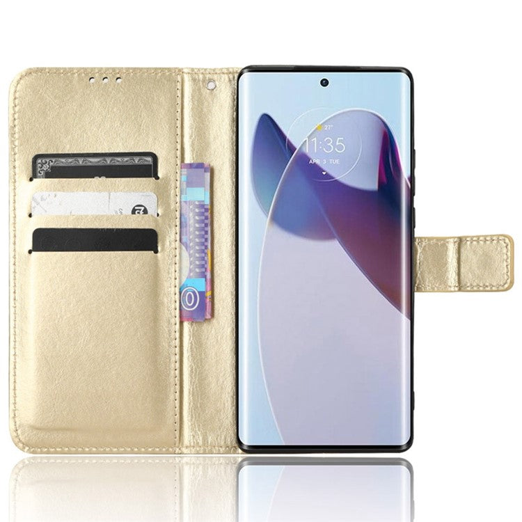 For Motorola Moto X30 Pro 5G / Edge 30 Ultra 5G PU Leather Anti-fingerprint Case Stand Crazy Horse Texture Anti-dust Wallet Phone Cover - Gold
