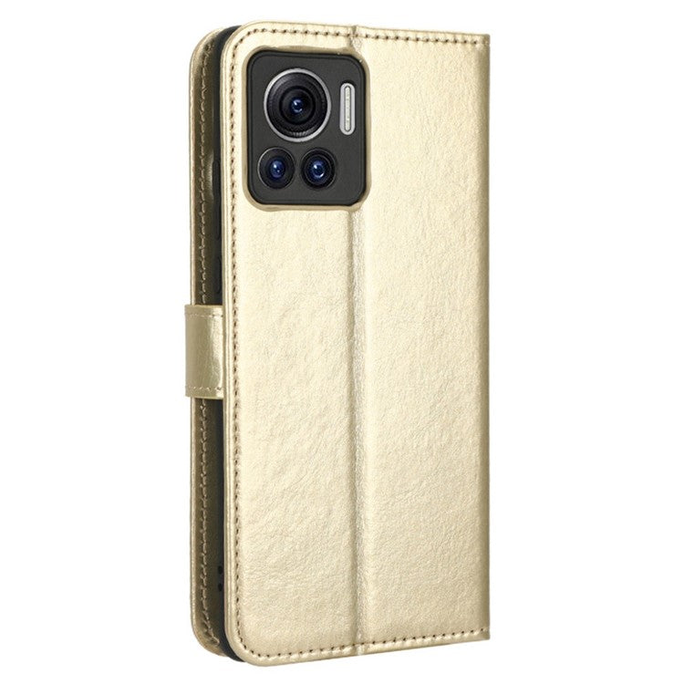 For Motorola Moto X30 Pro 5G / Edge 30 Ultra 5G PU Leather Anti-fingerprint Case Stand Crazy Horse Texture Anti-dust Wallet Phone Cover - Gold