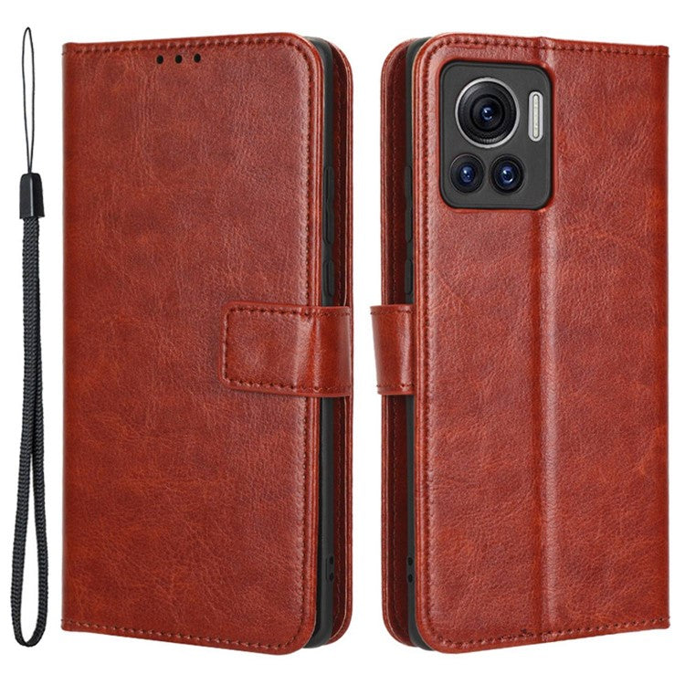For Motorola Moto X30 Pro 5G / Edge 30 Ultra 5G PU Leather Anti-fingerprint Case Stand Crazy Horse Texture Anti-dust Wallet Phone Cover - Brown