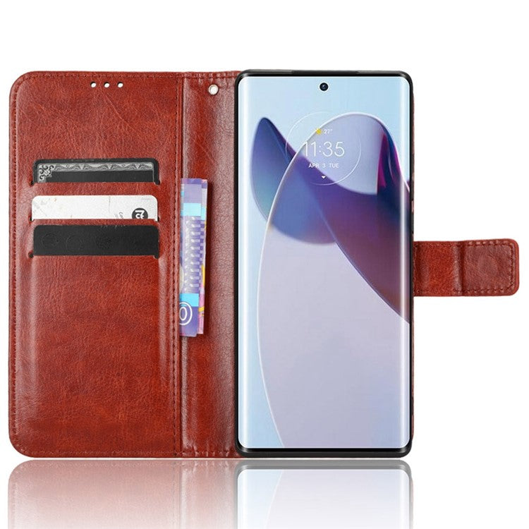 For Motorola Moto X30 Pro 5G / Edge 30 Ultra 5G PU Leather Anti-fingerprint Case Stand Crazy Horse Texture Anti-dust Wallet Phone Cover - Brown