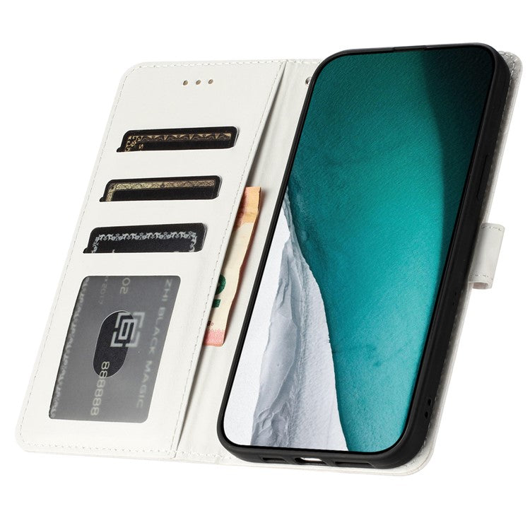 For iPhone 16 Pro Case Wrist Strap Flip PU Leather Phone Cover Crocodile Texture - White