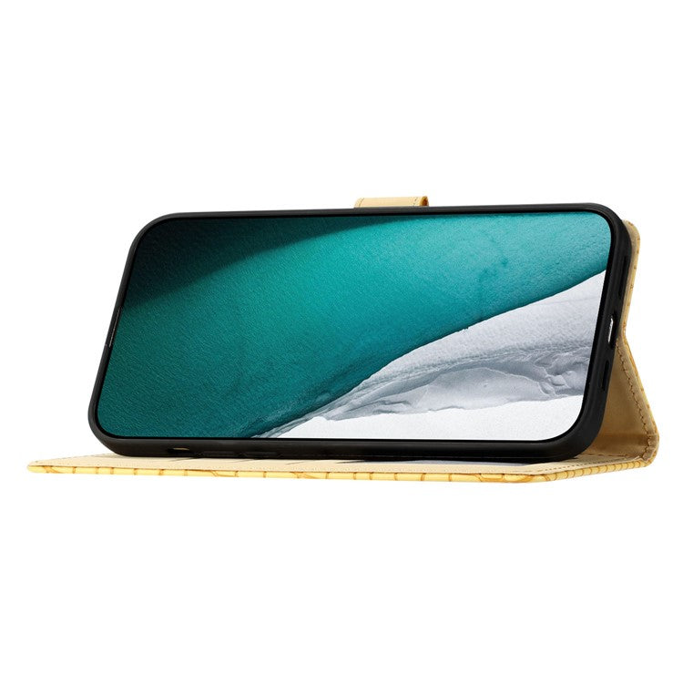 For iPhone 16 Plus Case Crocodile Texture Leather Phone Cover Card Slots Stand Function - Yellow