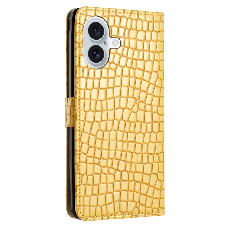 For iPhone 16 Plus Case Crocodile Texture Leather Phone Cover Card Slots Stand Function - Yellow