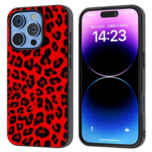 ABEEL For iPhone 16 Pro Case PU+TPU Back Phone Cover with Leopard Pattern - Red