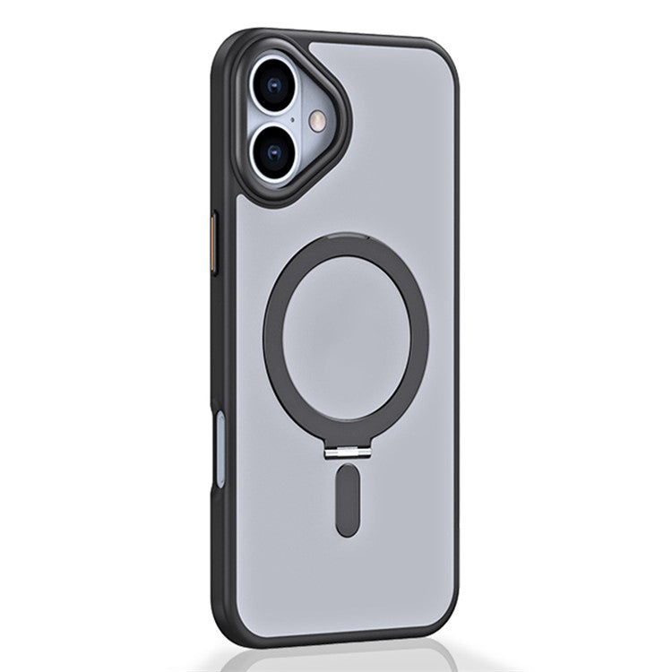 For iPhone 16 Magnetic Case TPU+Acrylic Drop Protection Kickstand Phone Cover - Black