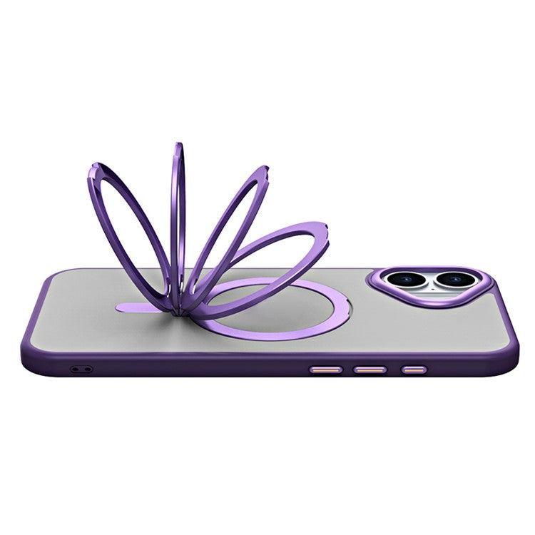 For iPhone 16 Magnetic Case TPU+Acrylic Drop Protection Kickstand Phone Cover - Black