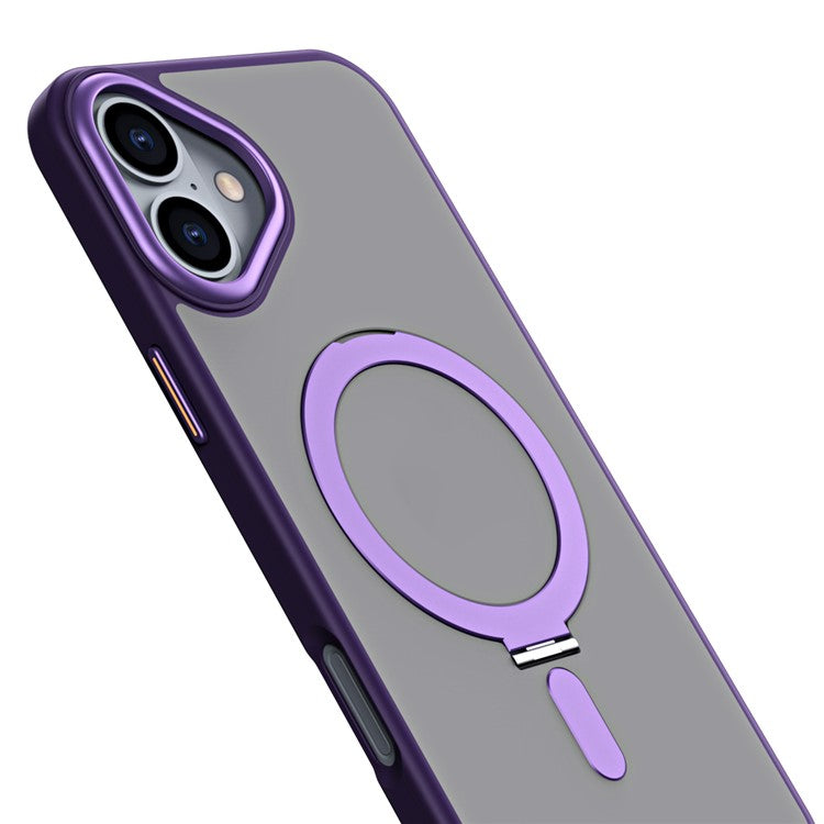 For iPhone 16 Magnetic Case TPU+Acrylic Drop Protection Kickstand Phone Cover - Black