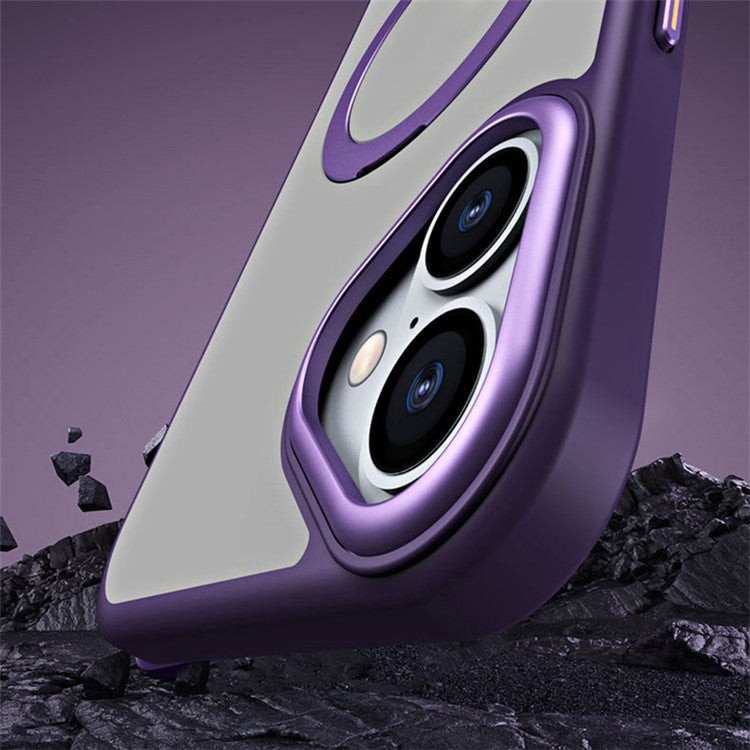 For iPhone 16 Magnetic Case TPU+Acrylic Drop Protection Kickstand Phone Cover - Black