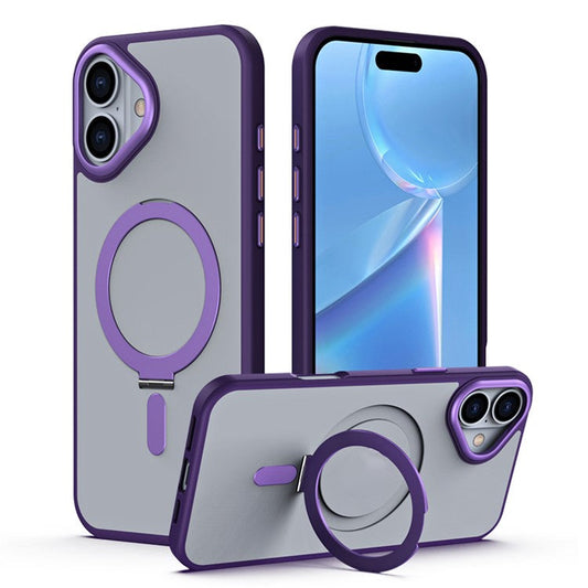 For iPhone 16 Plus Kickstand Case TPU+Acrylic Magnetic Phone Cover - Purple