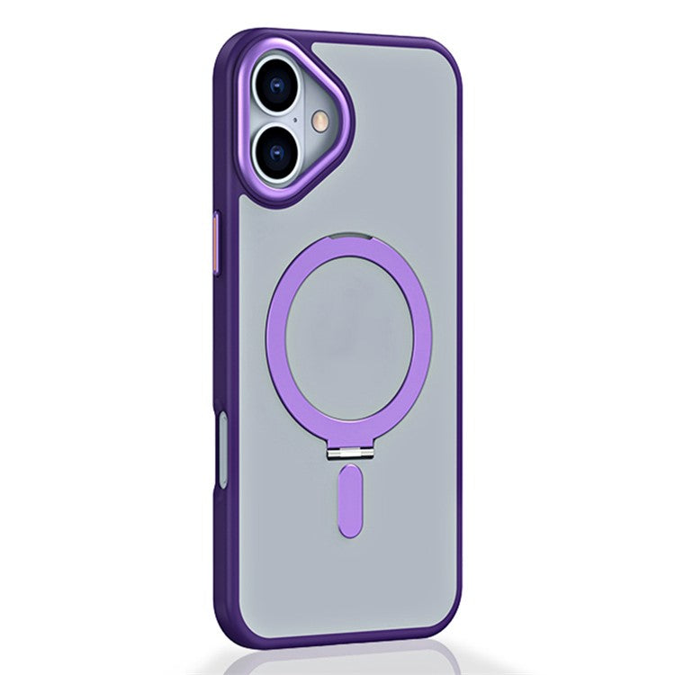 For iPhone 16 Plus Kickstand Case TPU+Acrylic Magnetic Phone Cover - Purple