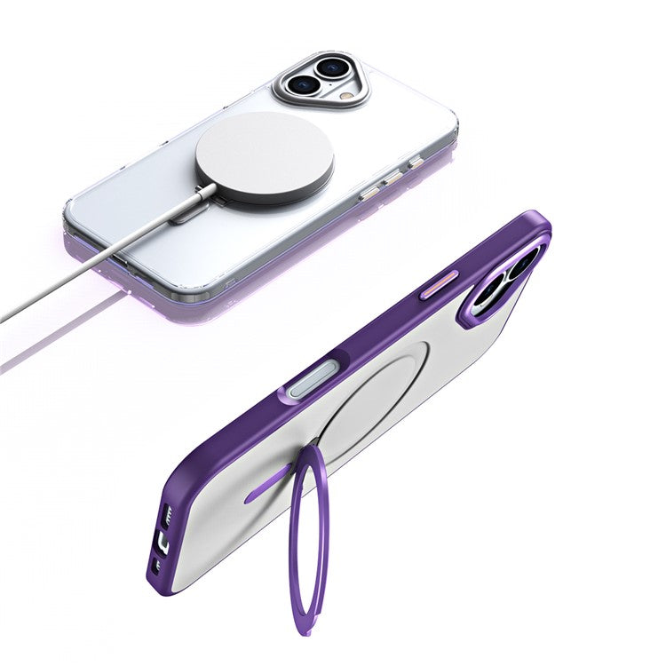 For iPhone 16 Plus Kickstand Case TPU+Acrylic Magnetic Phone Cover - Purple