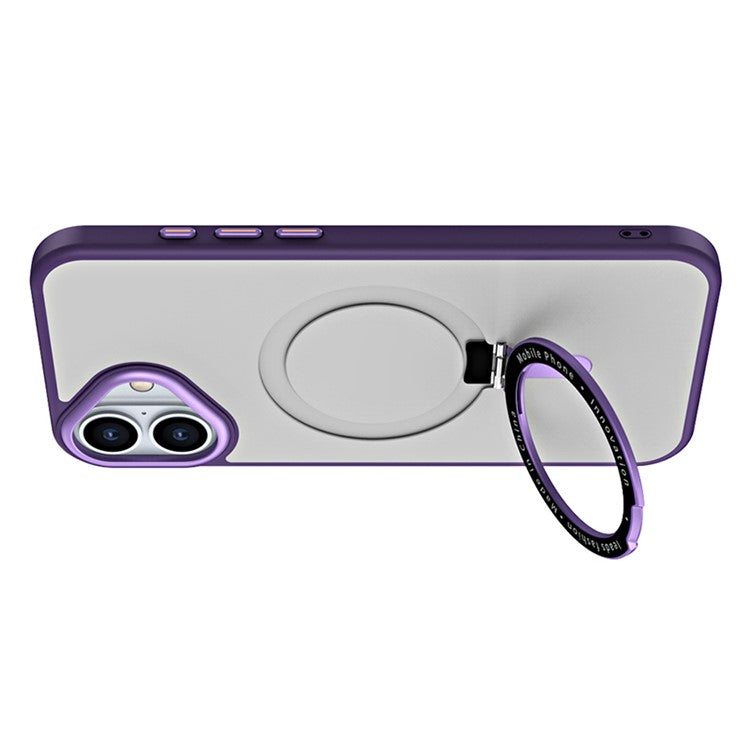 For iPhone 16 Plus Kickstand Case TPU+Acrylic Magnetic Phone Cover - Purple