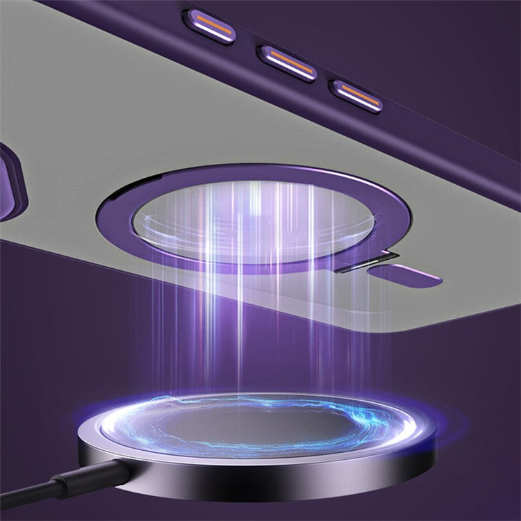For iPhone 16 Plus Kickstand Case TPU+Acrylic Magnetic Phone Cover - Purple